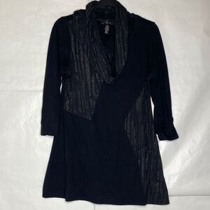 Style & Co. Black Top with Silver Metallic Stripe Scarf Detail